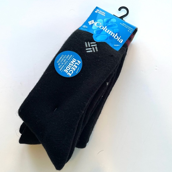 Columbia Other - Columbia Fleece Lined Crew Socks Men's Size 6-12  Black And Red Stripes 2 Pair